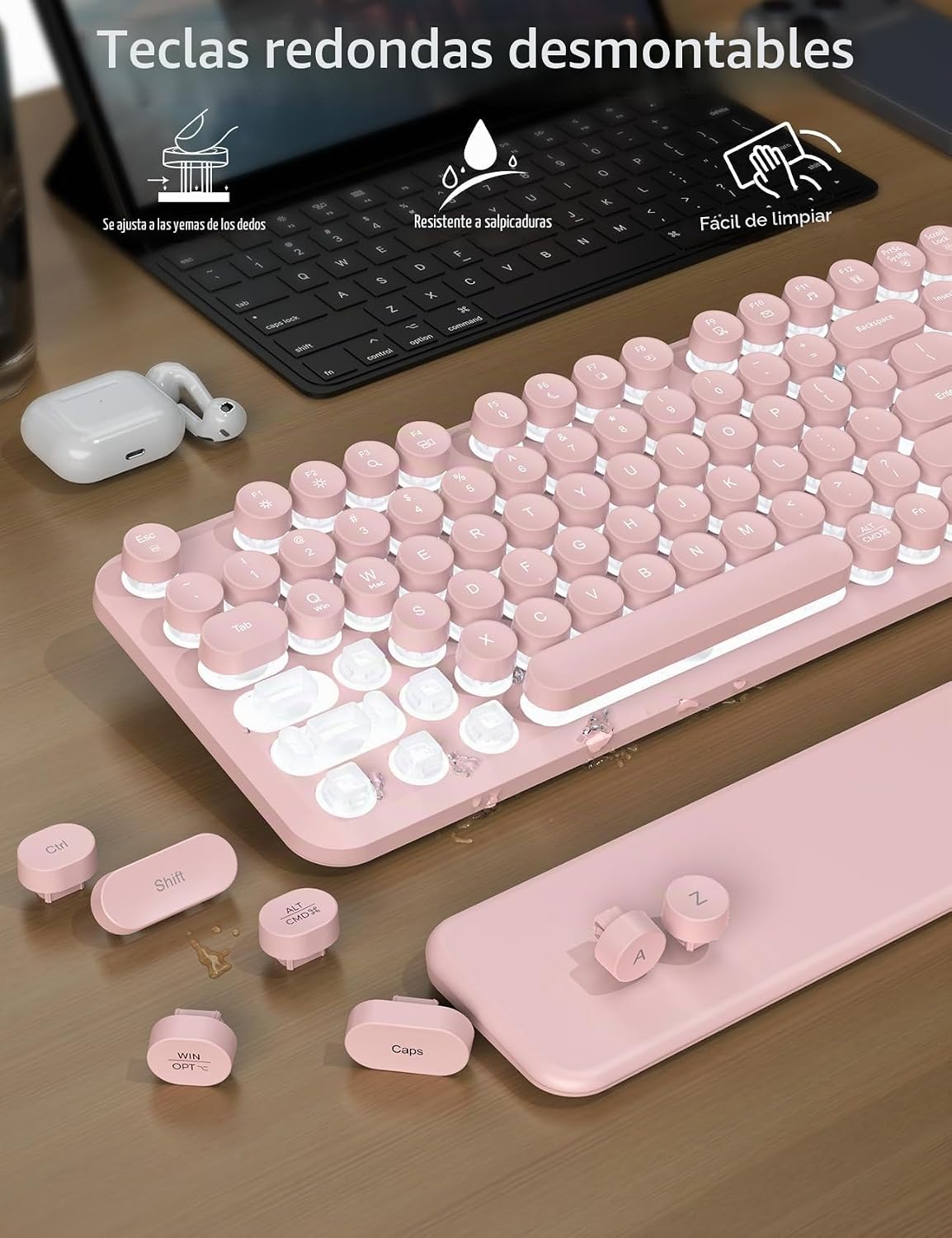 Teclado inalámbrico y mouse retroiluminados, teclado de máquina de...