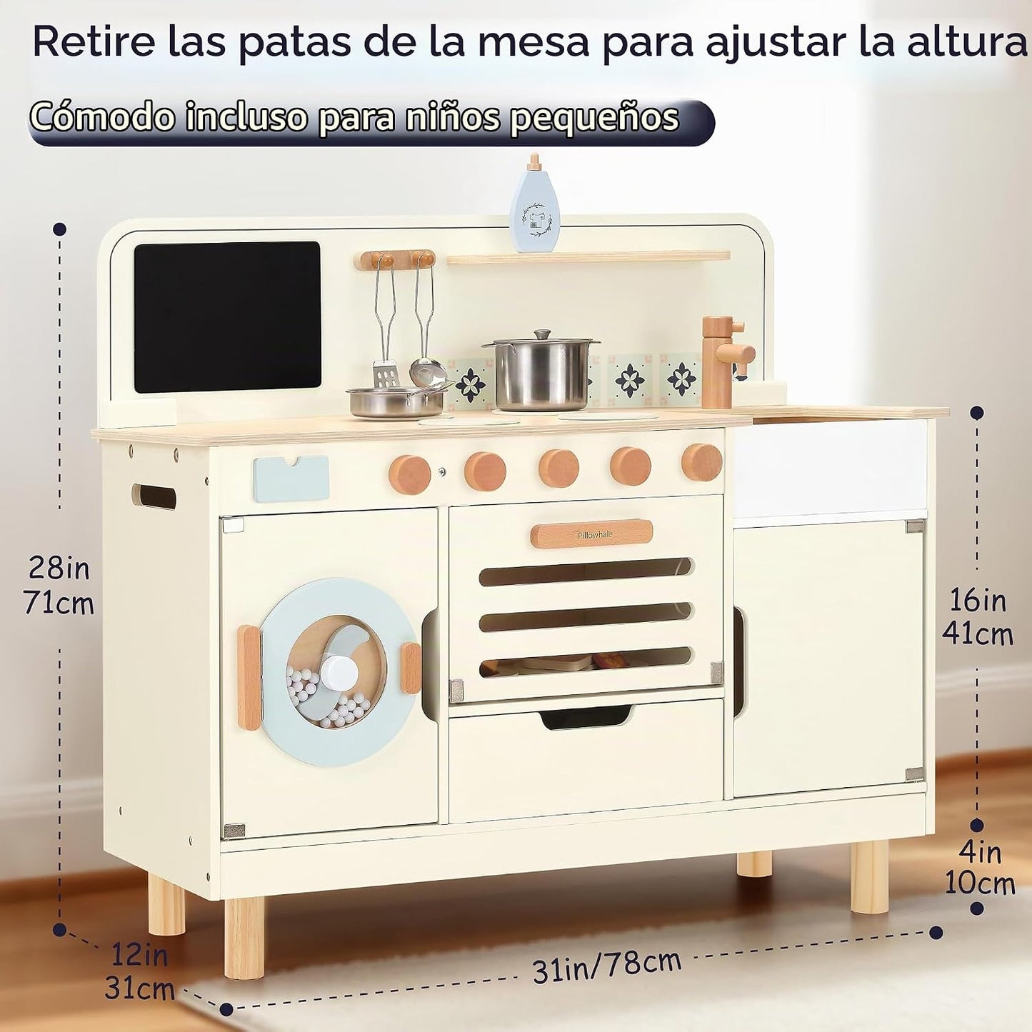 Juego de cocina de madera Pillowhale, juego de cocina grande intera...