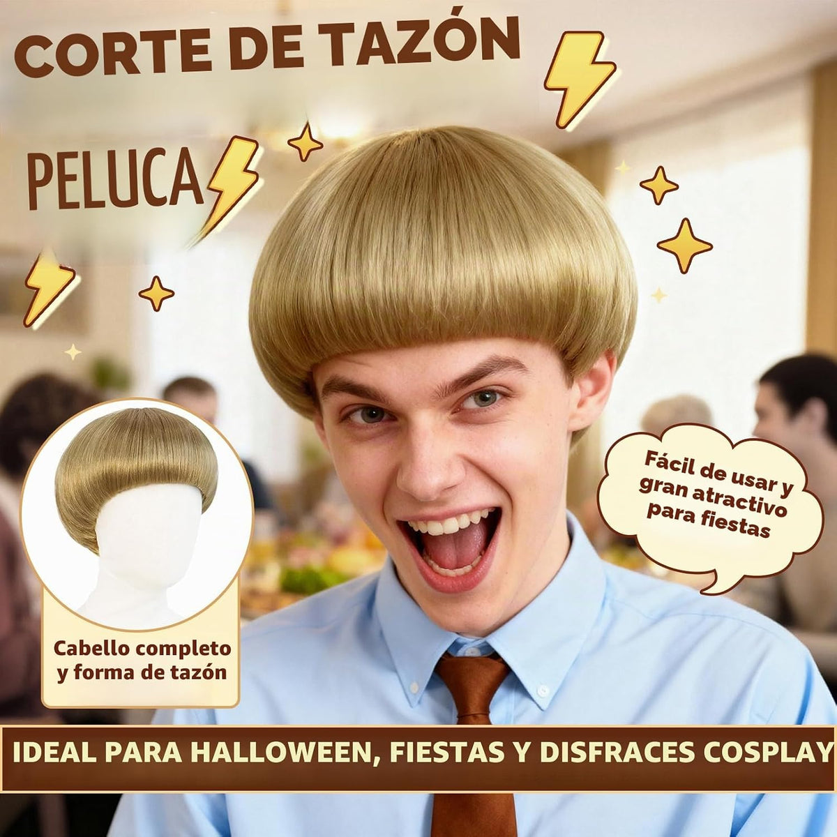 JoneTing Peluca Rubia de Hongo【+Gorro de Cabello】Pelucas de Corte d...