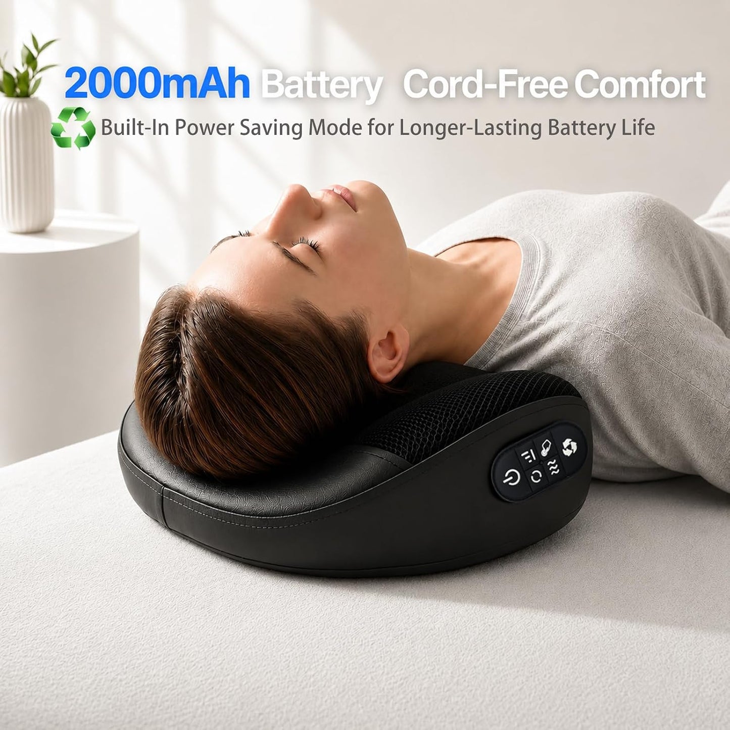 Masajeador de cuello con calor, almohada de amasado 3D inalámbrica...