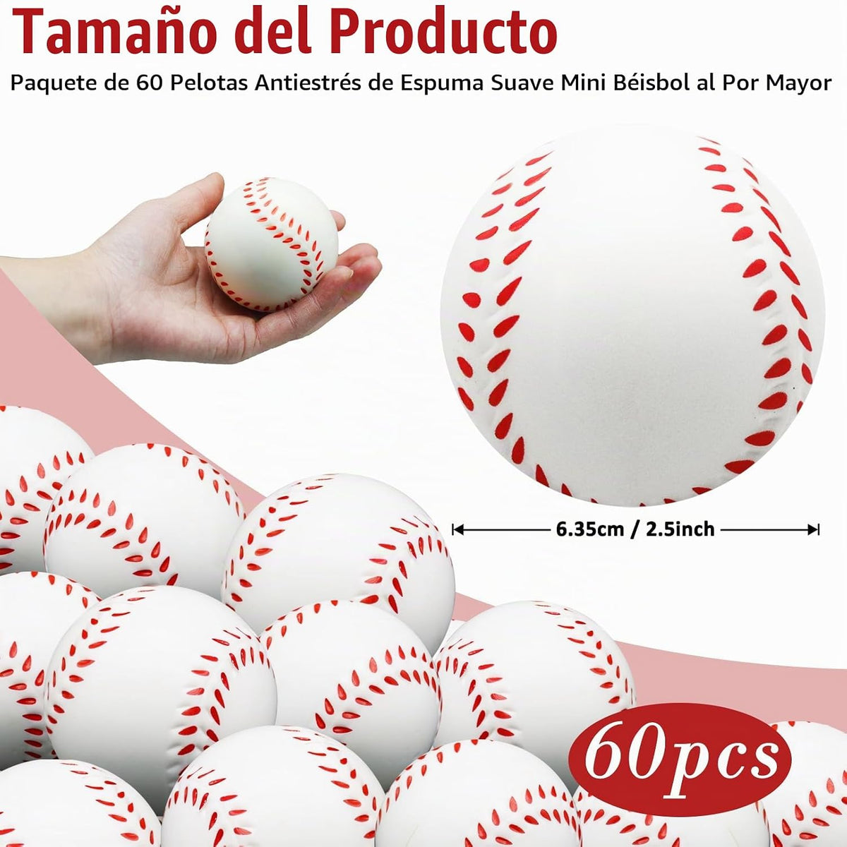 Oleitodh 60 Piezas Pelota de Béisbol Anti-Estrés, Mini Pelotas de B...