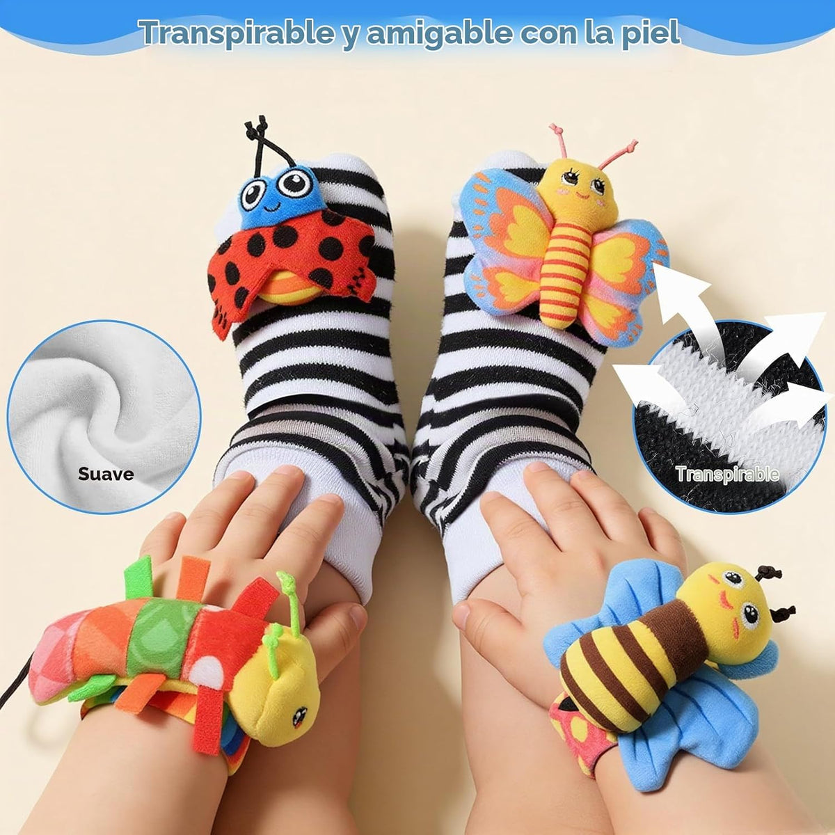 Juguetes para bebés de 0 a 6 meses - Sonajeros de muñeca y calcetin...