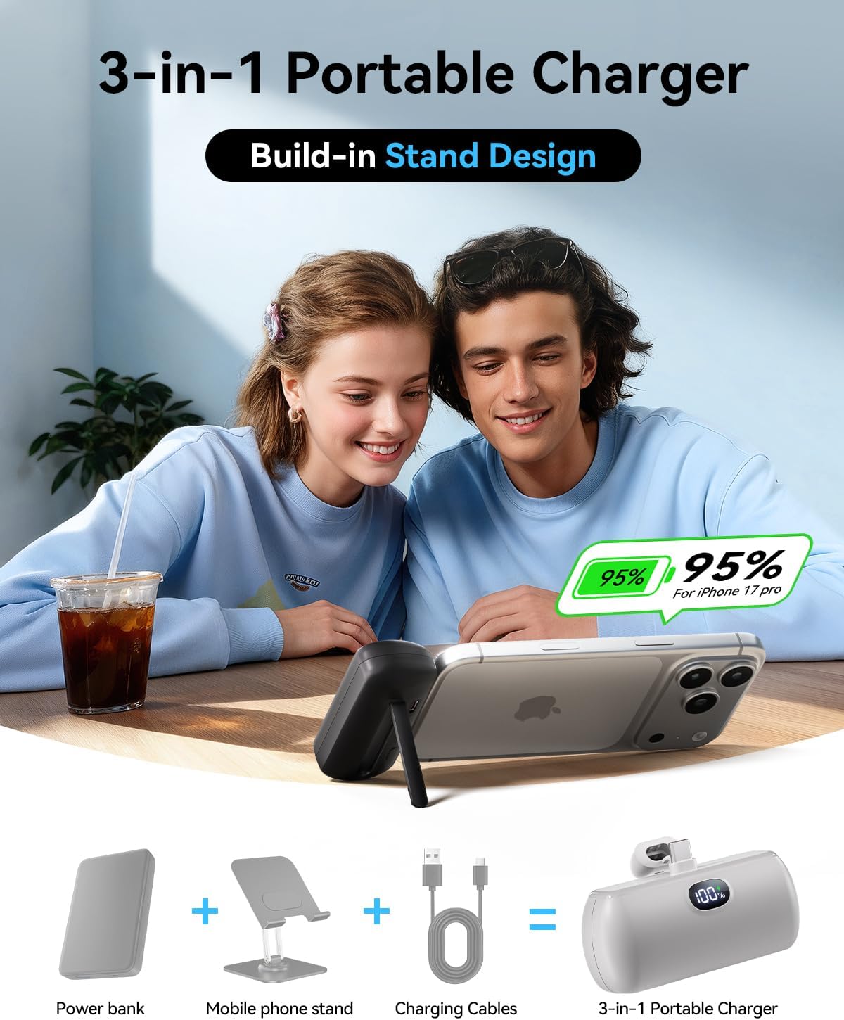 [2 paquetes] Mini cargador portátil USB C, banco de energía portáti...