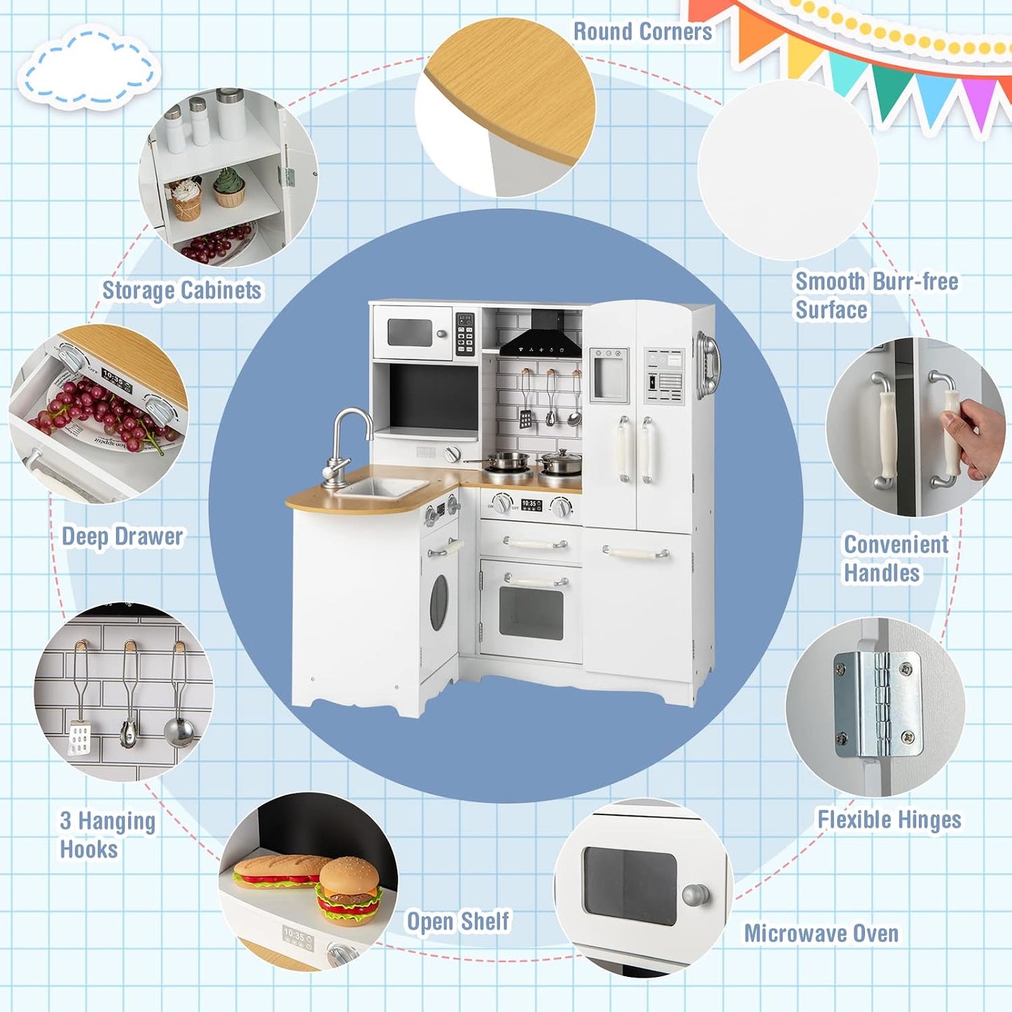 Costzon Juego de Cocina de Esquina para Niños, Juego de Cocina de M...