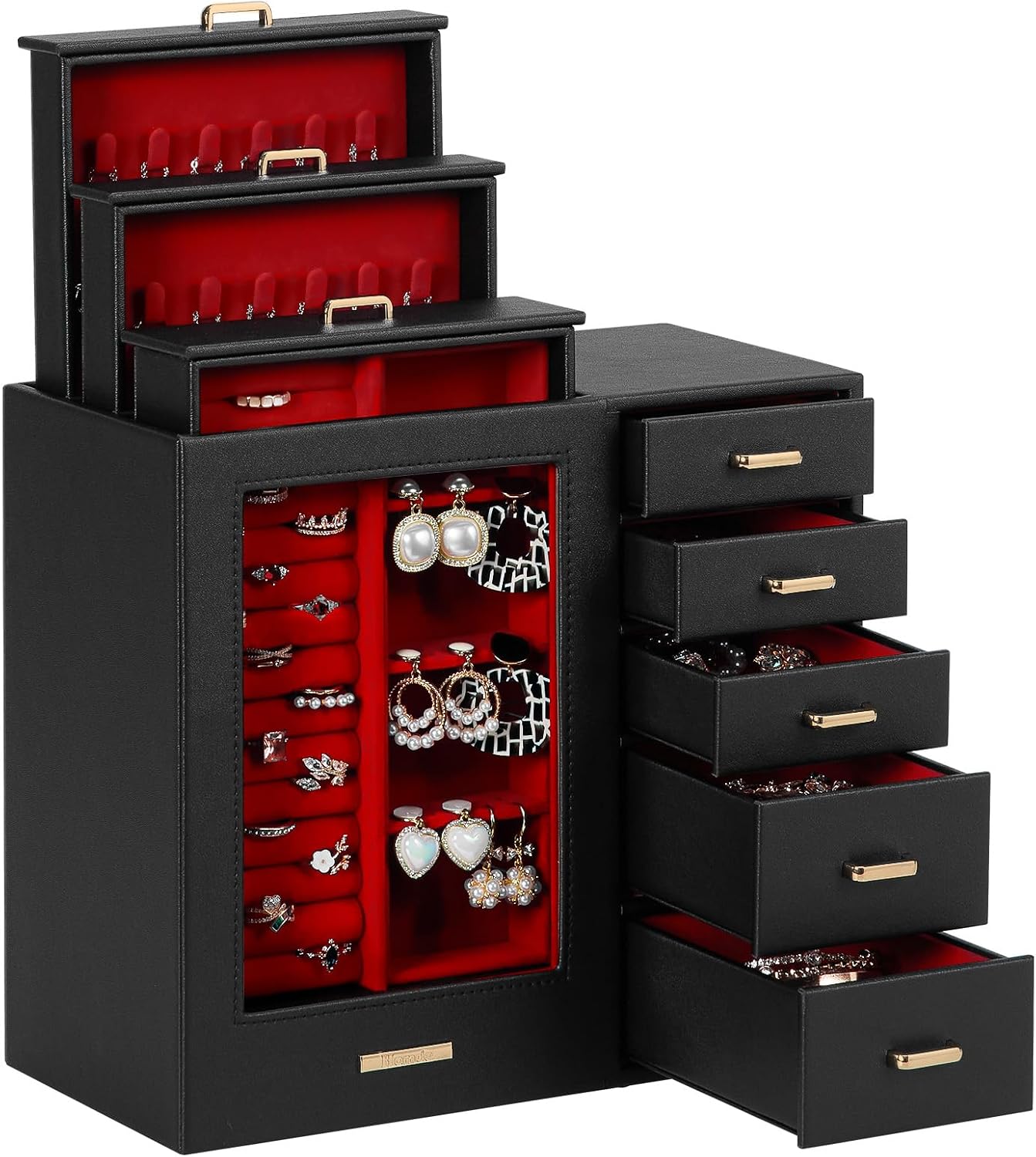 Homde - Gran joyero\/organizador\/caja con ventana de vidrio, cajon...