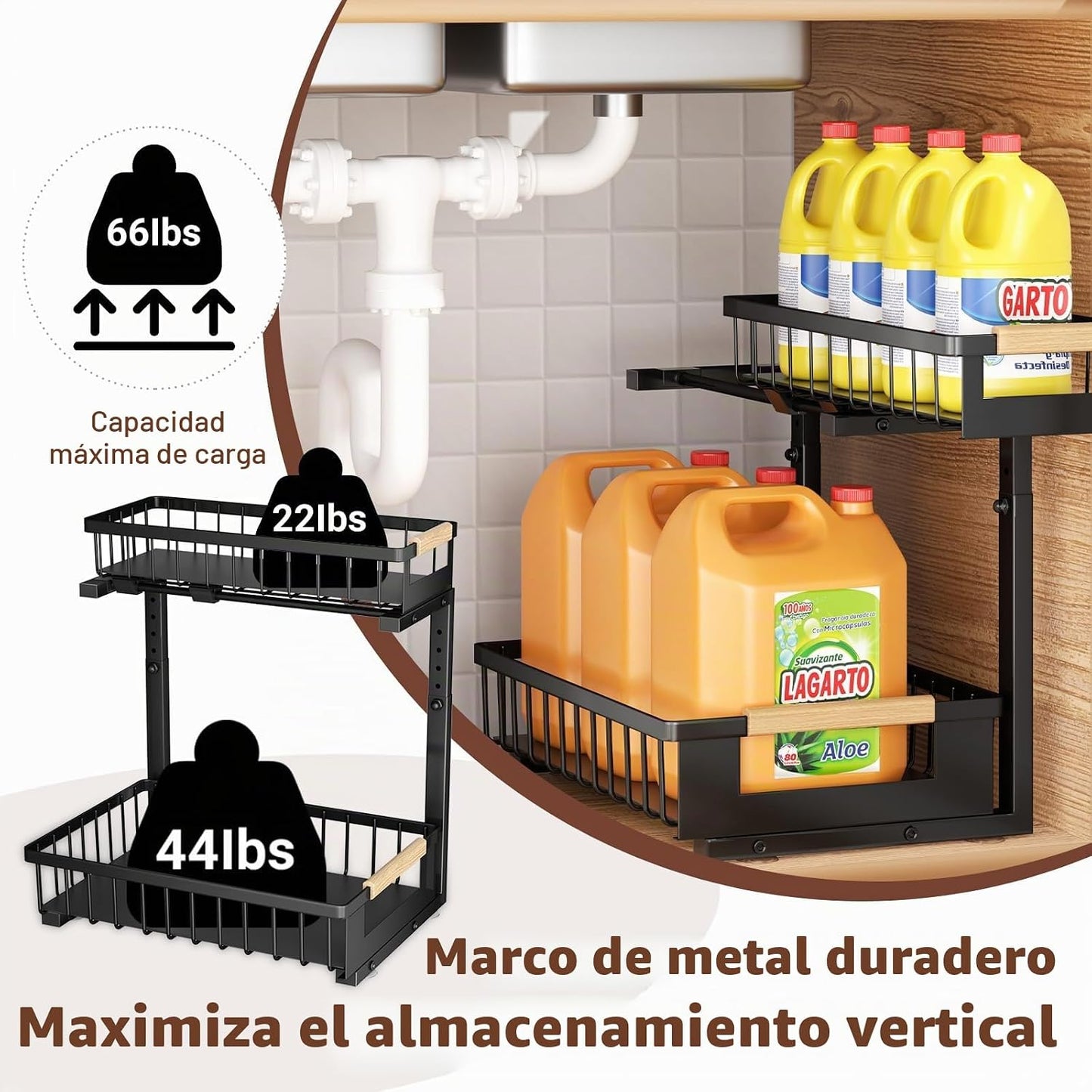 GUUKAR Organizadores y almacenamiento para debajo del fregadero, pa...