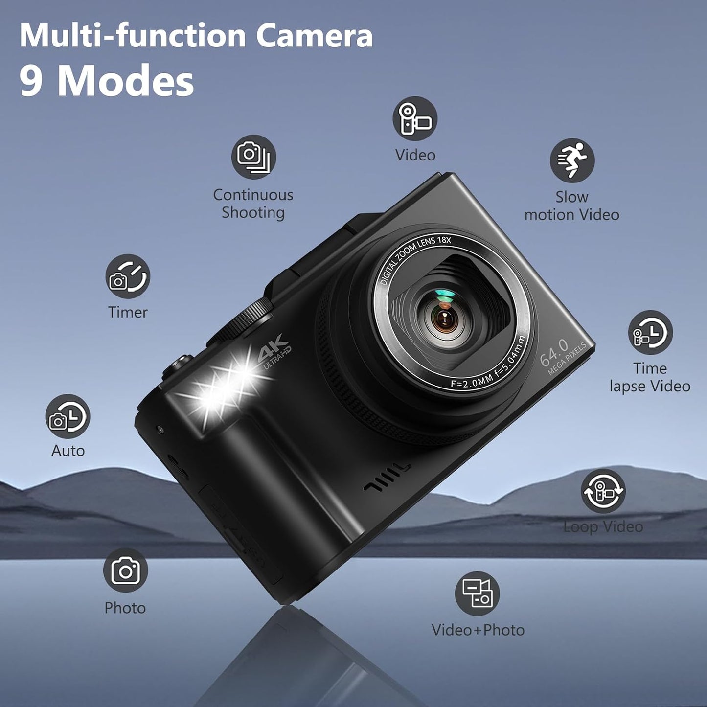 Cámara digital 4K para fotografía, cámara de vlogging de 64 MP con...