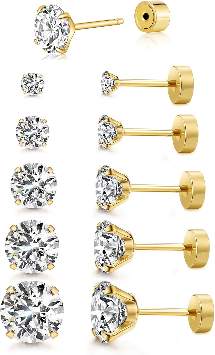 Aretes de tuerca de Kainier para mujer, chapados en oro de 14 quila...
