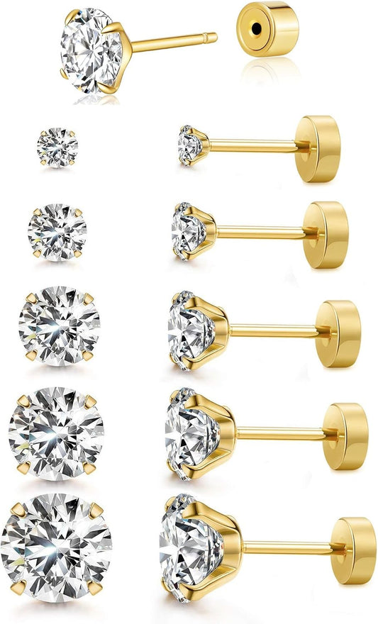 Aretes de tuerca de Kainier para mujer, chapados en oro de 14 quila...