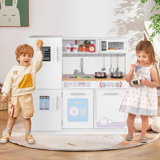 HONEY JOY Juego de cocina para niños, cocina de madera de pequeño c...