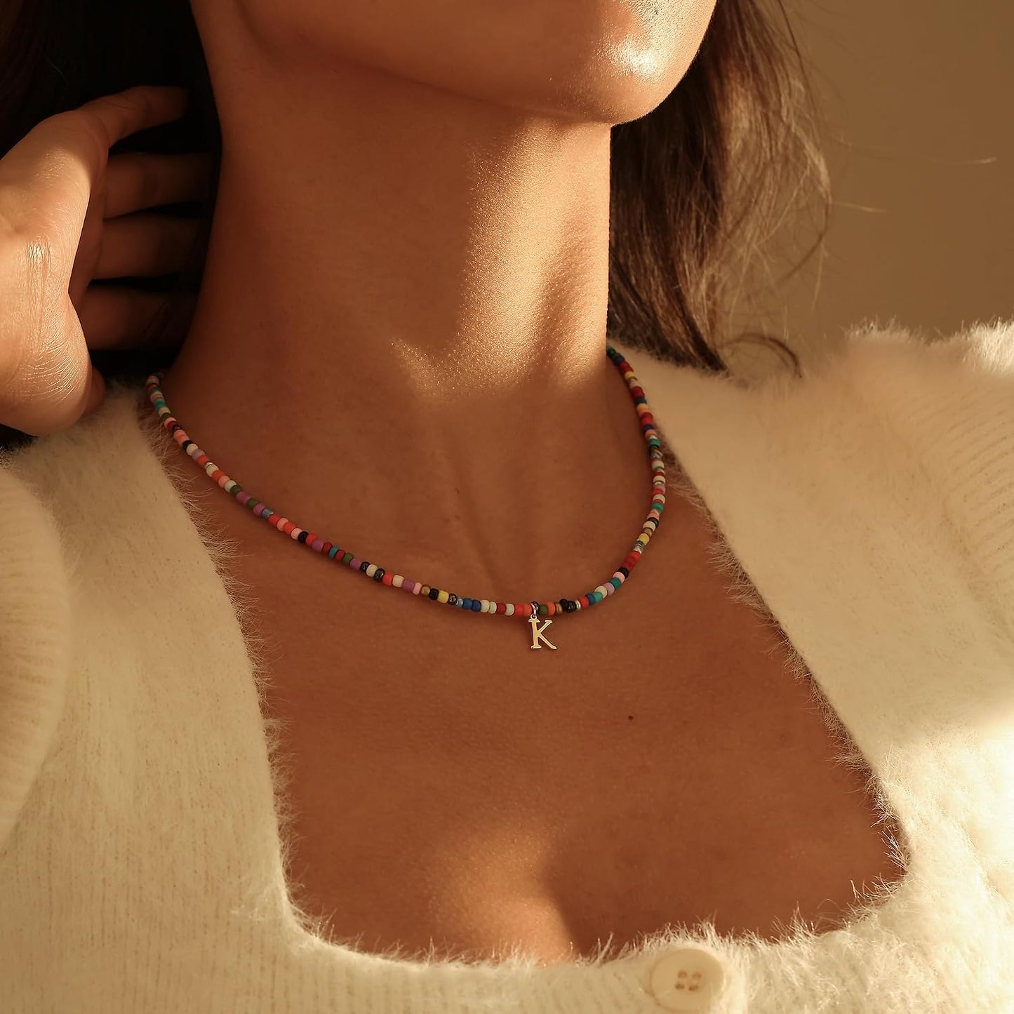 Fwlisesa Collares coloridos con inicial para mujer, chapado en oro...