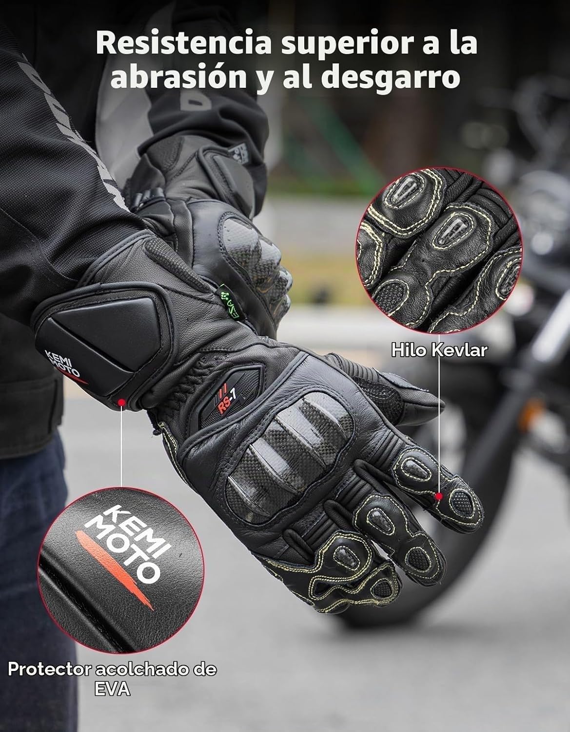 KEMIMOTO Guantes de cuero para motocicleta para hombres y mujeres,...