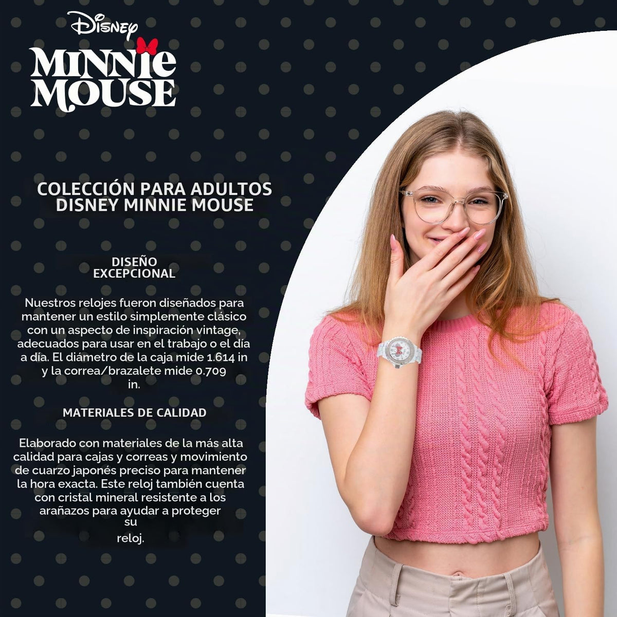 Reloj Disney Minnie Mouse para mujer, diseño clásico de Minnie Mous...