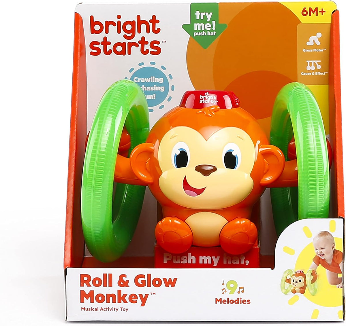 Bright Starts Roll &amp; Glow Monkey Crawling - Juguete para bebé c...