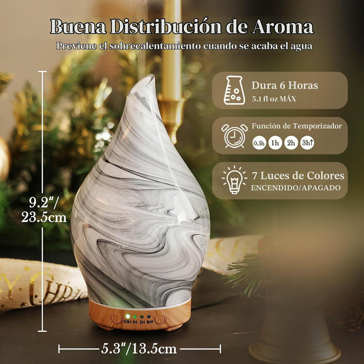 Porseme, difusor de aceite esencial de 150 ml, vidrio, cambia de co...