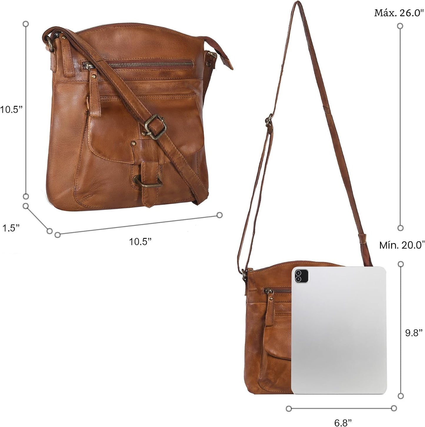 Bolso cruzado de cuero de Oak Leathers para mujer con correa de hom...