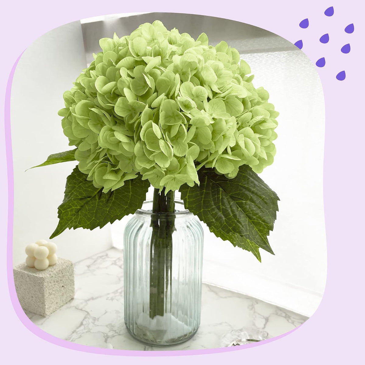 Yatim Hortensias artificiales verdes de 21 pulgadas con tallos, 5 u...