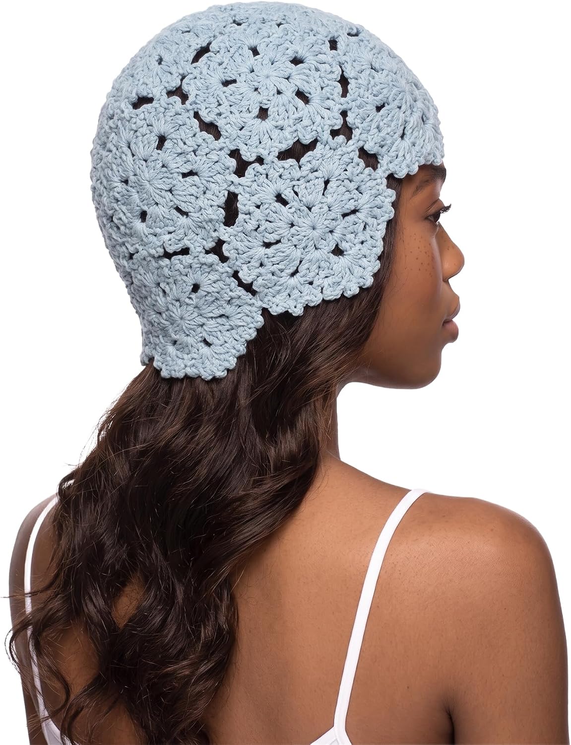 Gorro de ganchillo hecho a mano con calavera de encaje para mujer