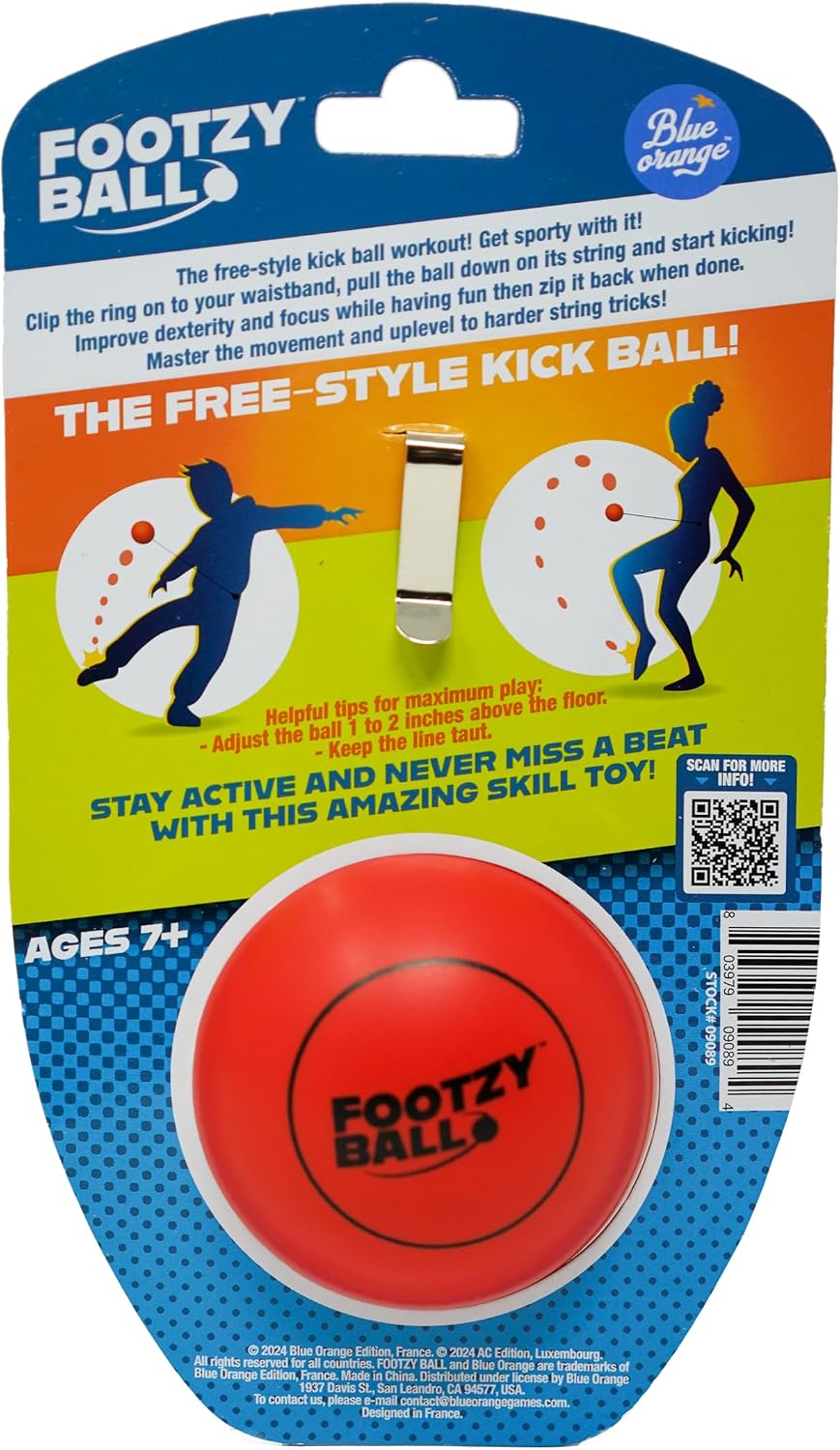 Blue Orange FootzyBall - Pelota retráctil de estilo libre, para niñ...