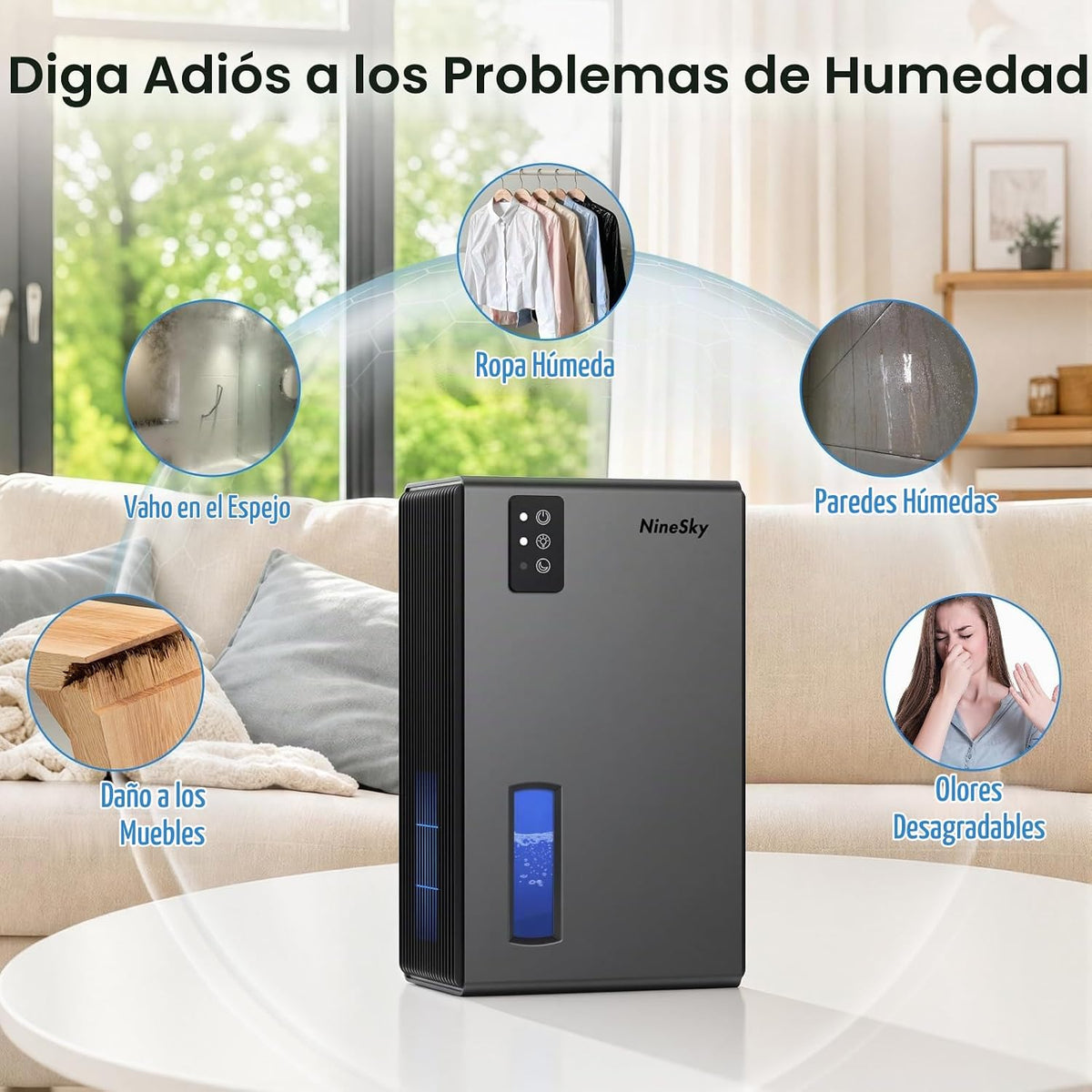 NineSky Deshumidificadores para el hogar, deshumidificador de 1000...