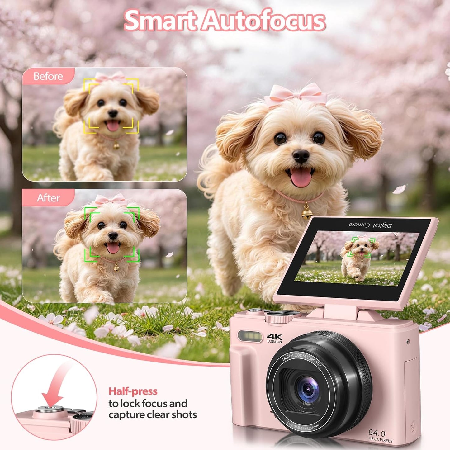 Cámara digital 4K para fotografía, cámara de vlogging de 64MP para...