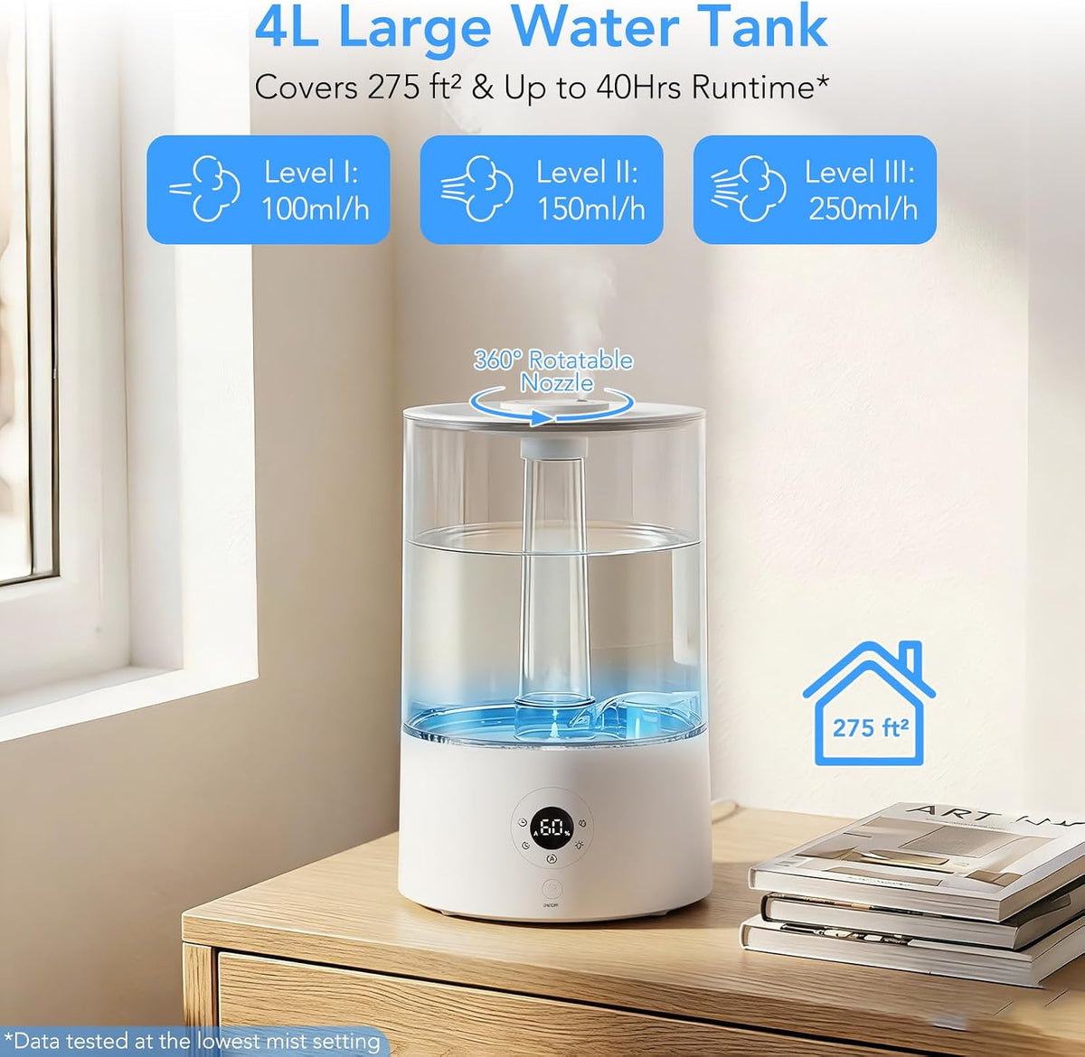 Electactic Humidificador de llenado superior de 4L para dormitorio,...