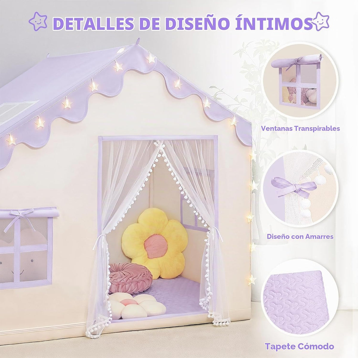 PIIKAGO Tienda de juegos para niños con tapete y luces de estrellas...