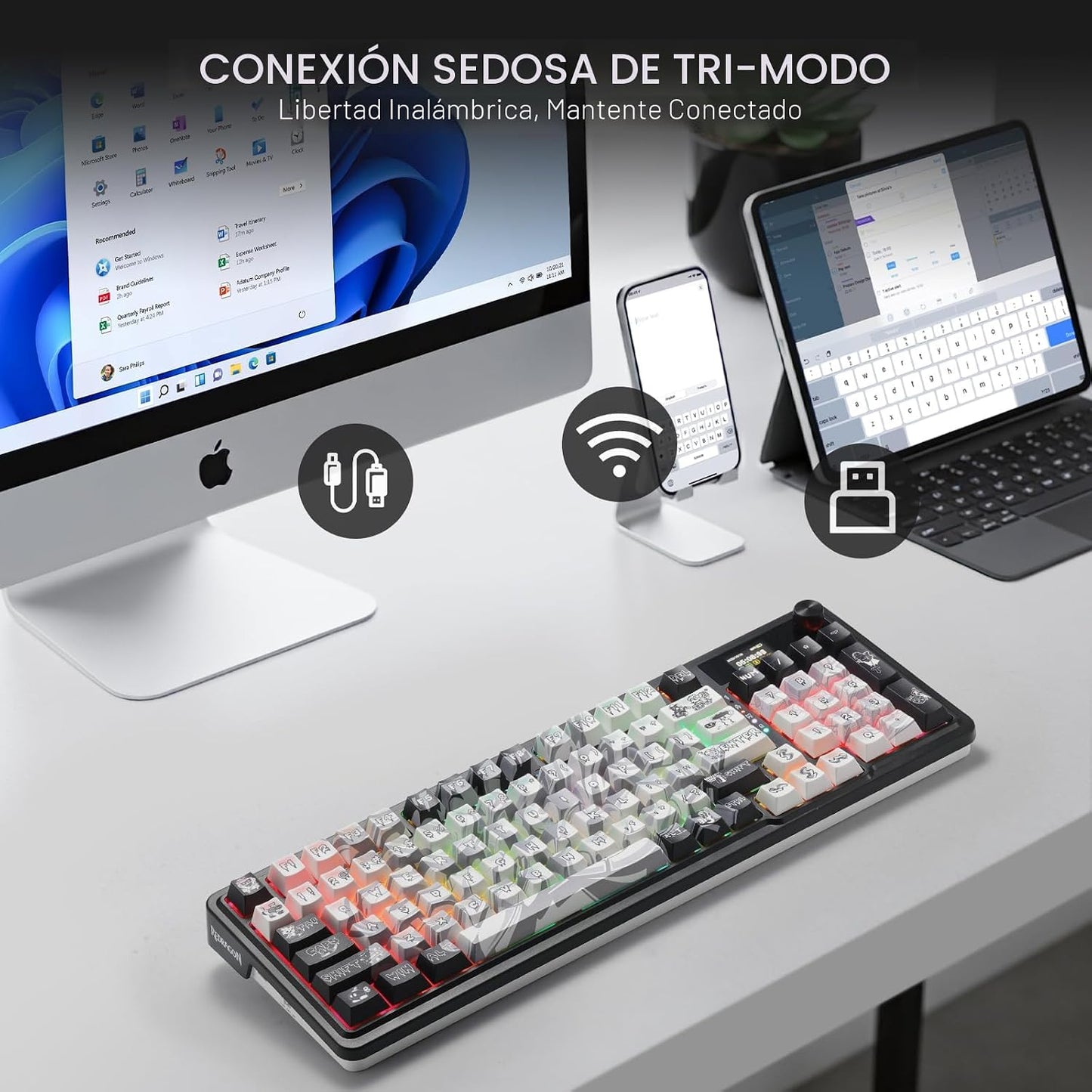 Redragon K719 PRO Teclado Gaming Inalámbrico con Gasket con Pantall...