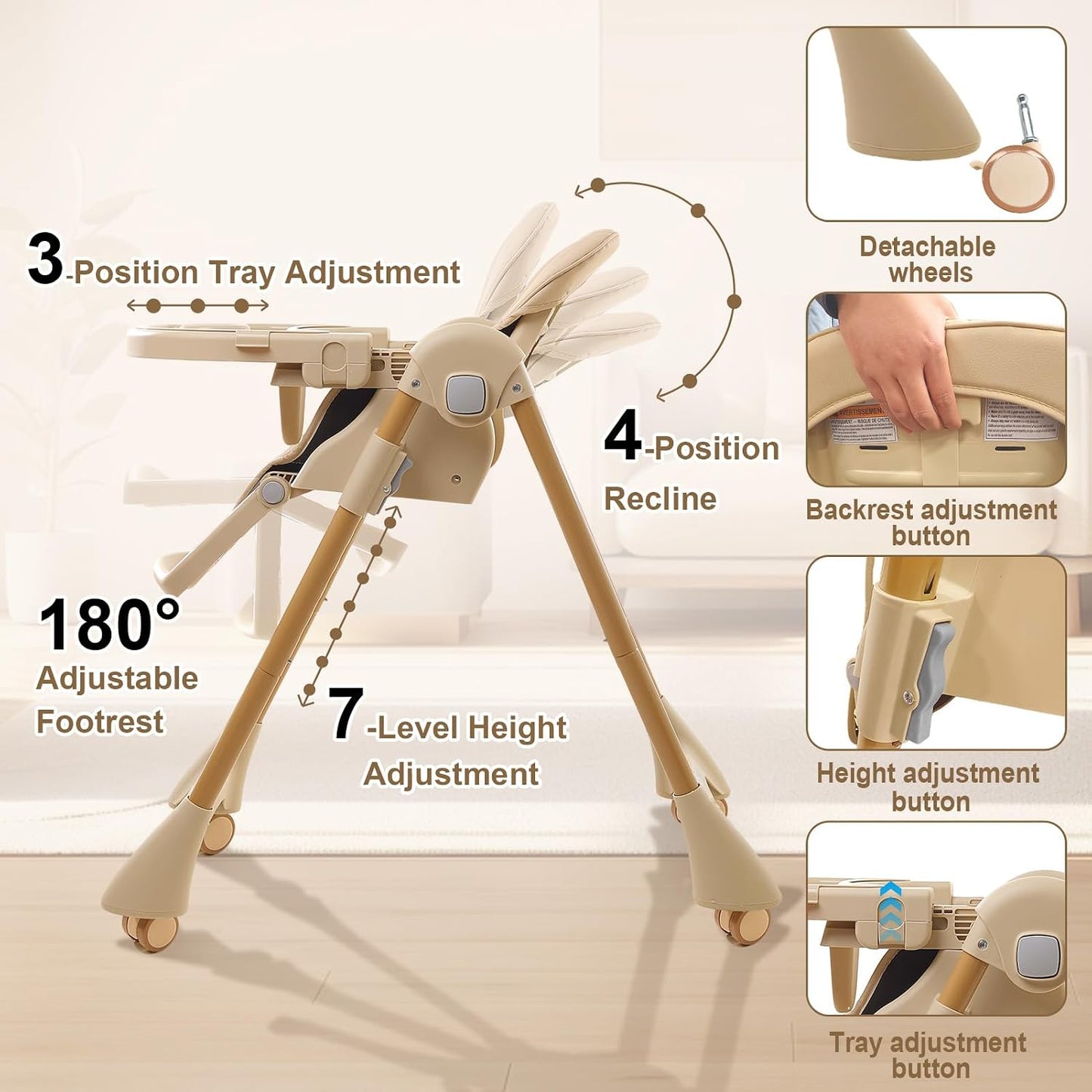 Sillas altas para bebés y niños pequeños, silla alta plegable con r...