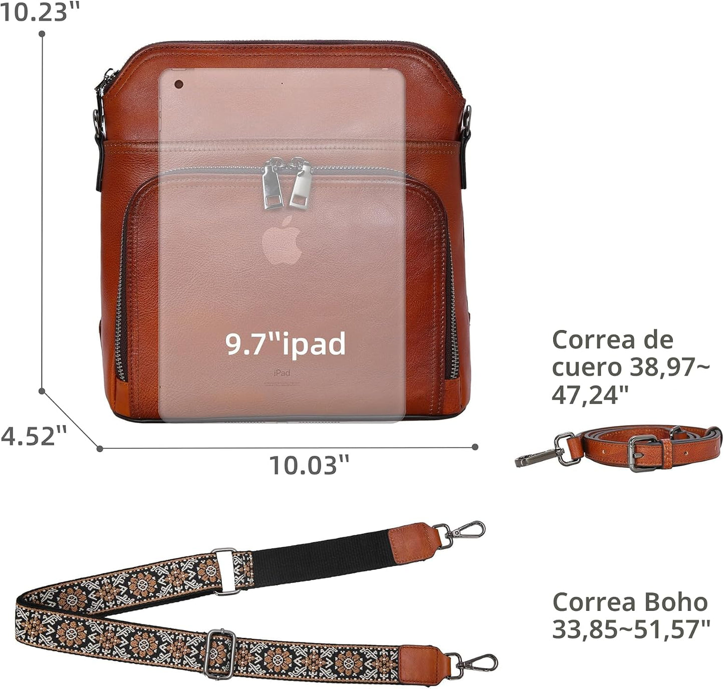 Iswee - Bolsos cruzados de cuero para mujer con múltiples bolsillos...