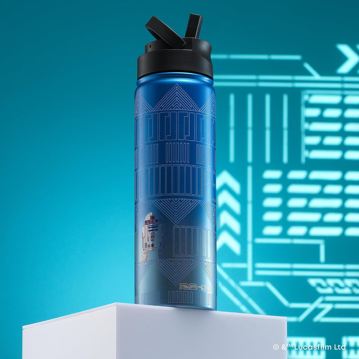 JoyJolt Star Wars Linear R2-D2 - Botella de agua de acero inoxidabl...