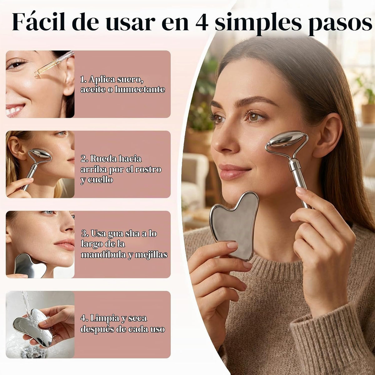 BAIMEI IcyMe - Juego de herramientas y rodillos faciales de acero |...