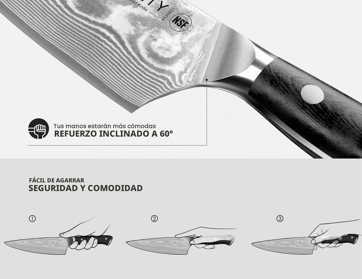 ASETY Cuchillo de chef de Damasco de 8 pulgadas, cuchillo japonés c...
