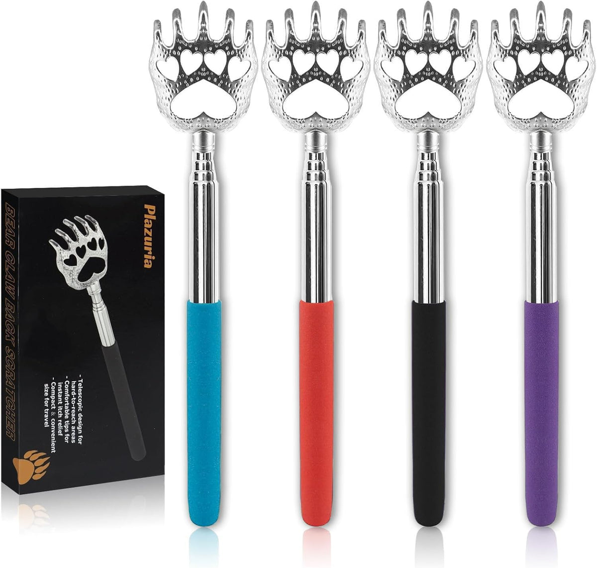(Paquete de 4) Rascadores de Espalda Extensibles - Garras de Metal...
