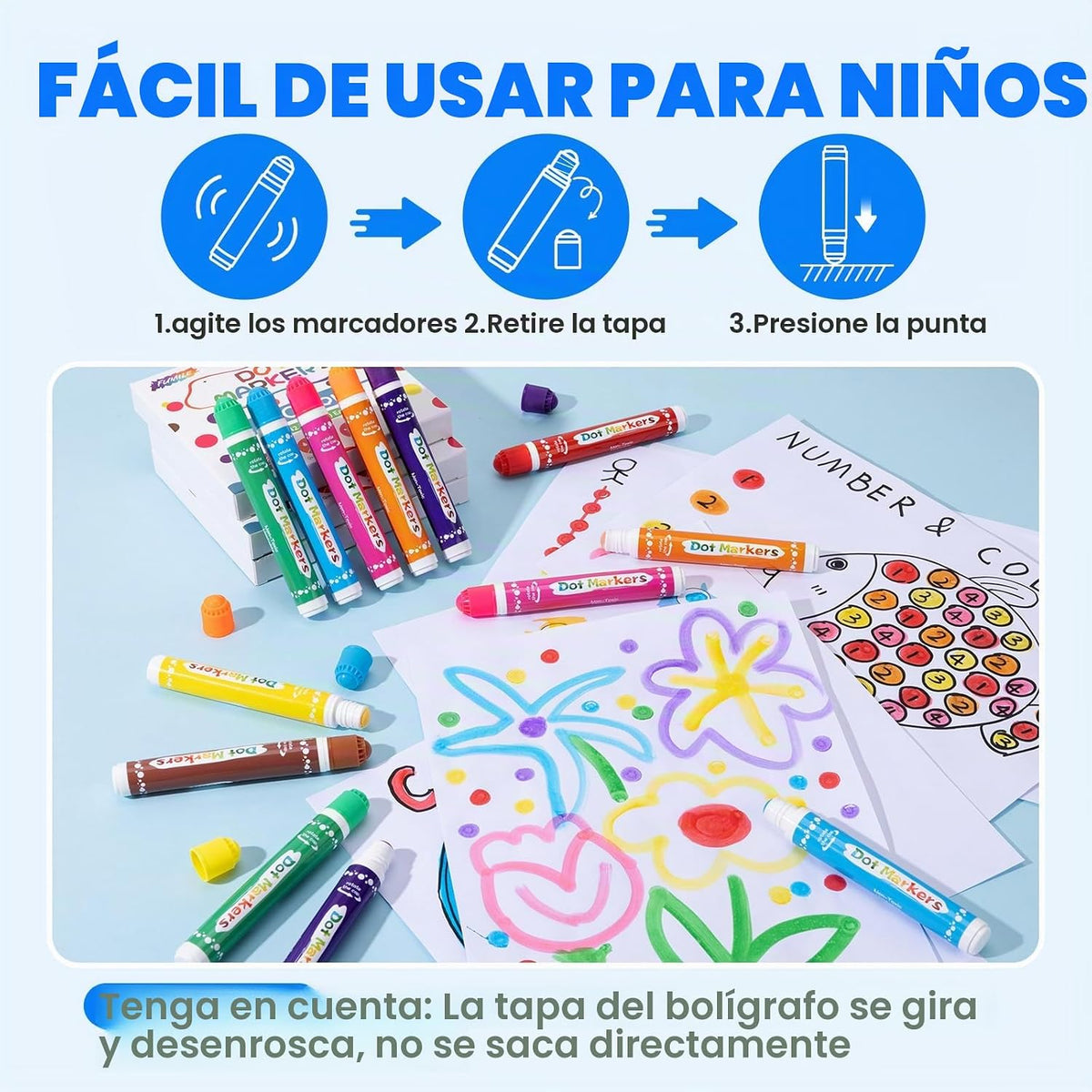 FUMILE 40 marcadores de puntos para niños pequeños de 1 a 3 años, 8...