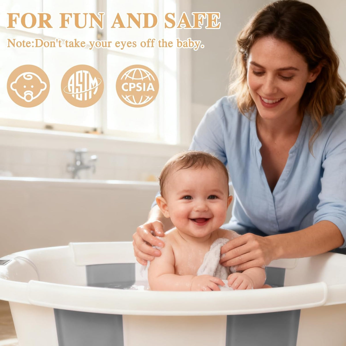 Bañera para bebé EverKiddo, tina de baño para bebé con termómetro y...