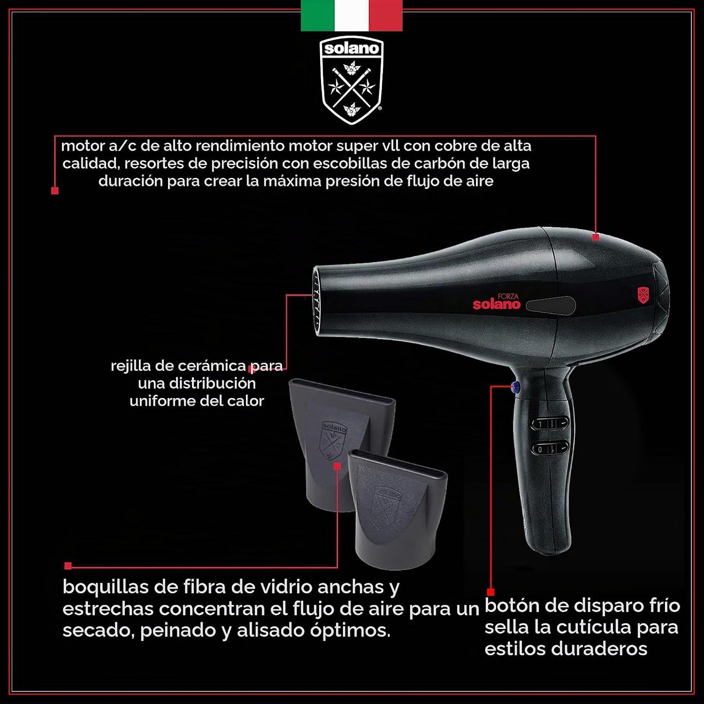 Solano Secador de pelo de cerámica de secado ultra rápido Forza 187...
