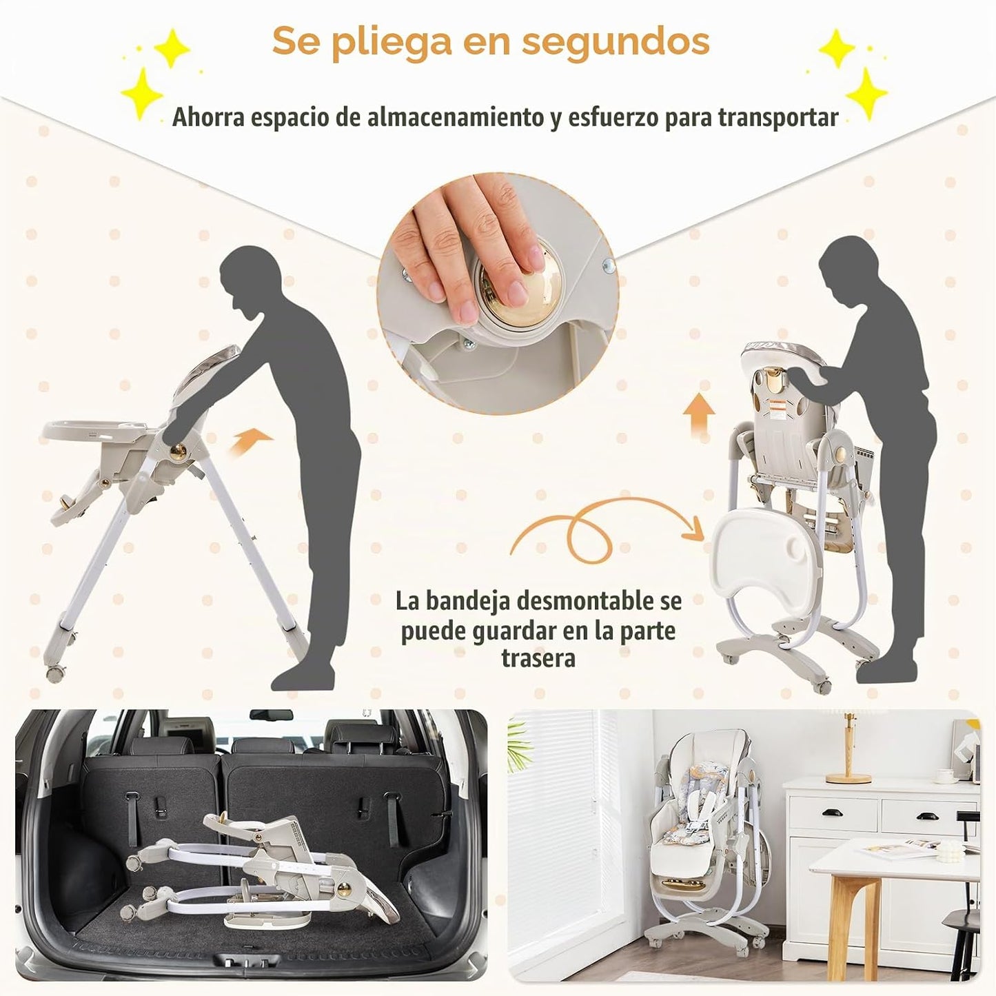 BABY JOY Silla alta, silla alta plegable para bebé con altura ajust...