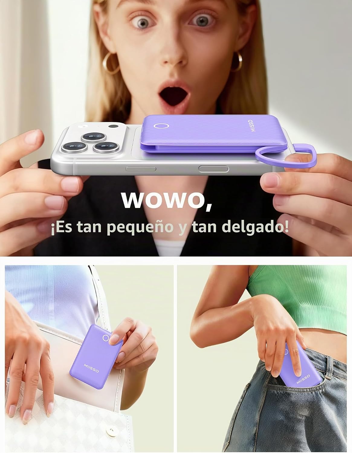 Mini cargador portátil de 10000 mAh con cable integrado, tamaño bol...