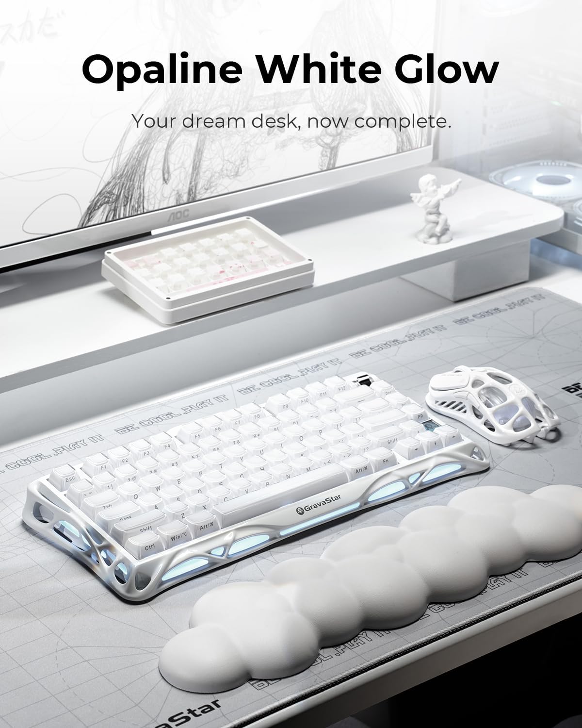 GravaStar Mercury K1 Teclado inalámbrico 75% blanco, teclado mecáni...