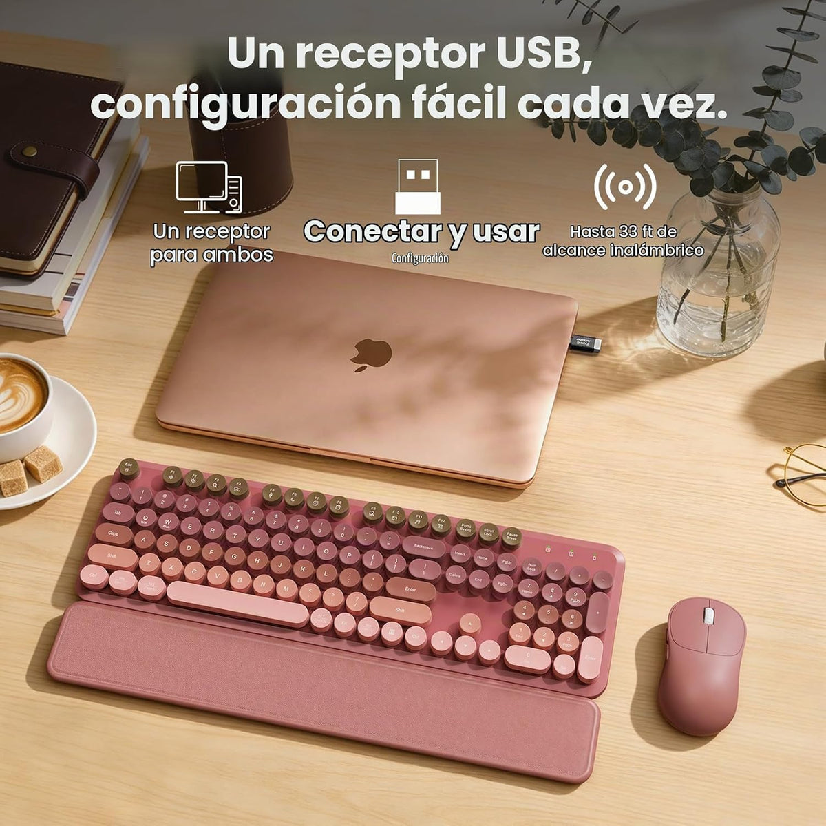 Combo de teclado y mouse inalámbricos, reposamuñecas magnético suav...