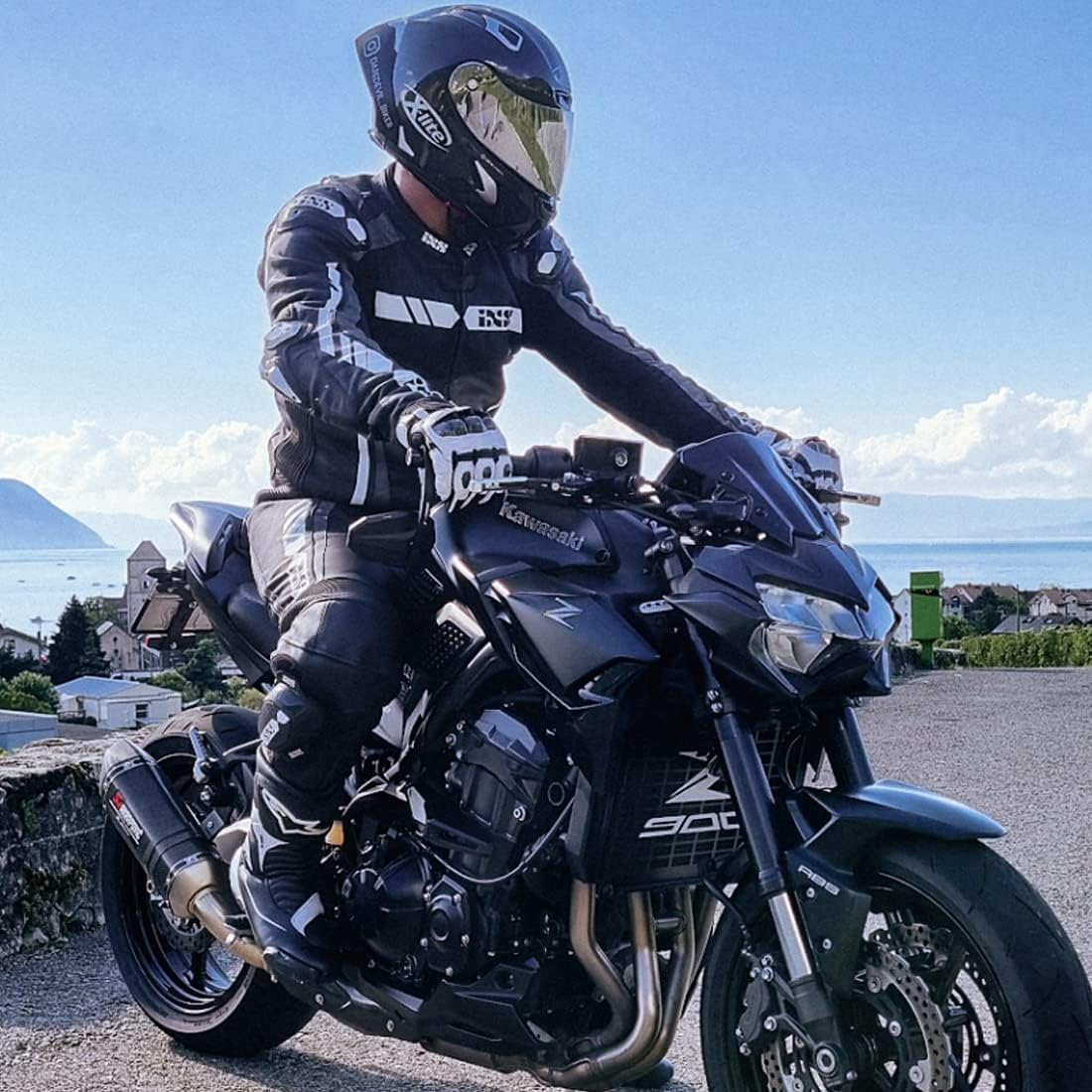 Harssidanzar Guantes de cuero transpirable para motocicleta con pan...