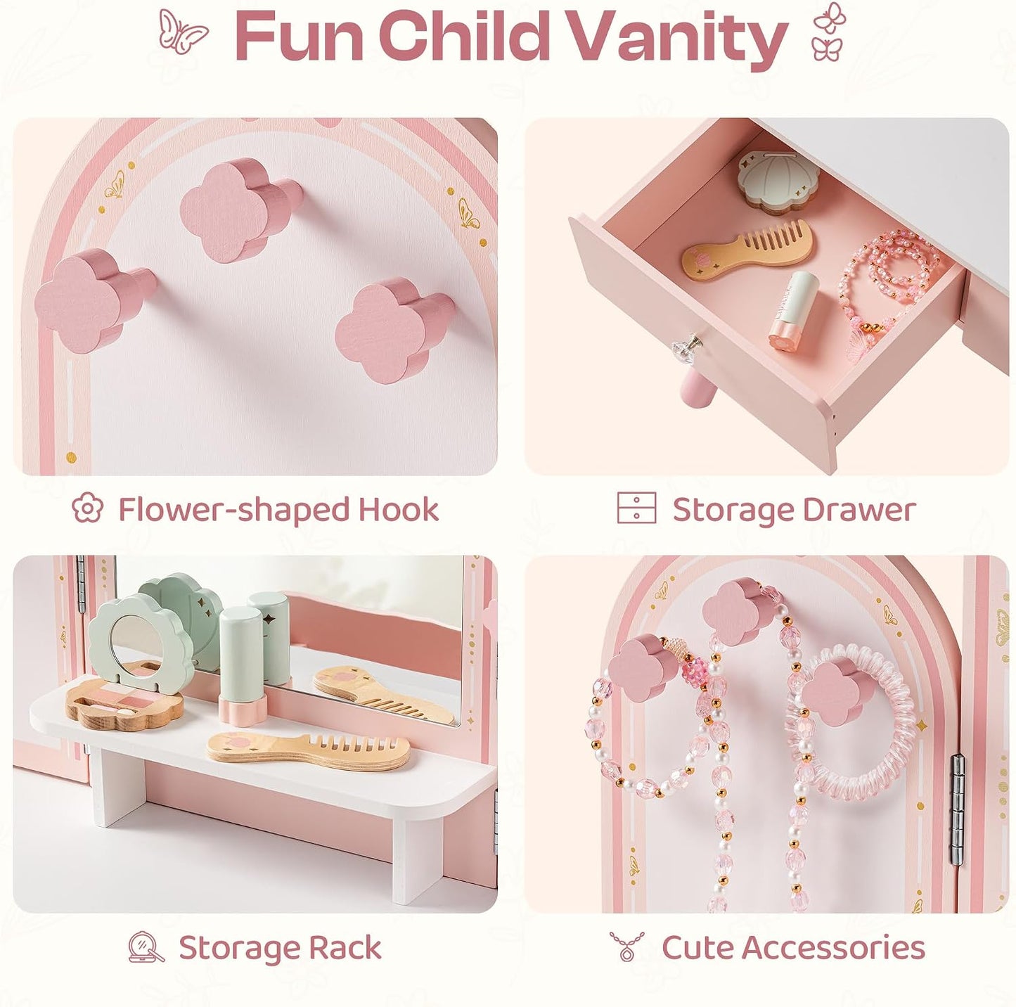 ROBUD Juego de mesa y silla para niños, juego de tocador para niñas...