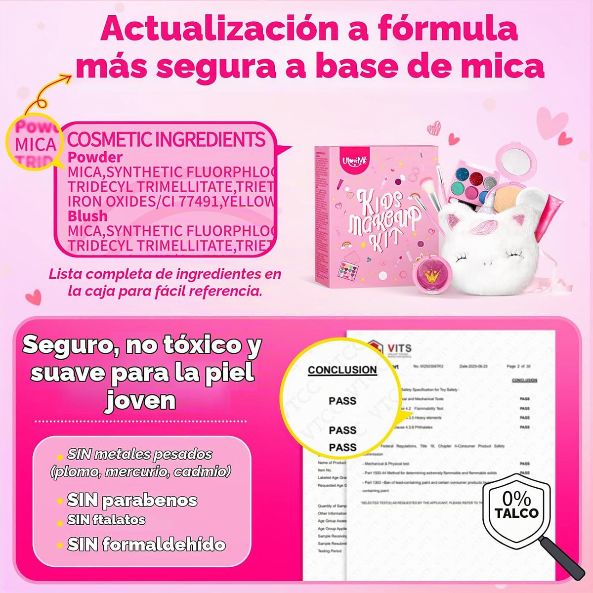 ULOVEME Kit de maquillaje lavable para niñas de 4 a 6 años con mone...