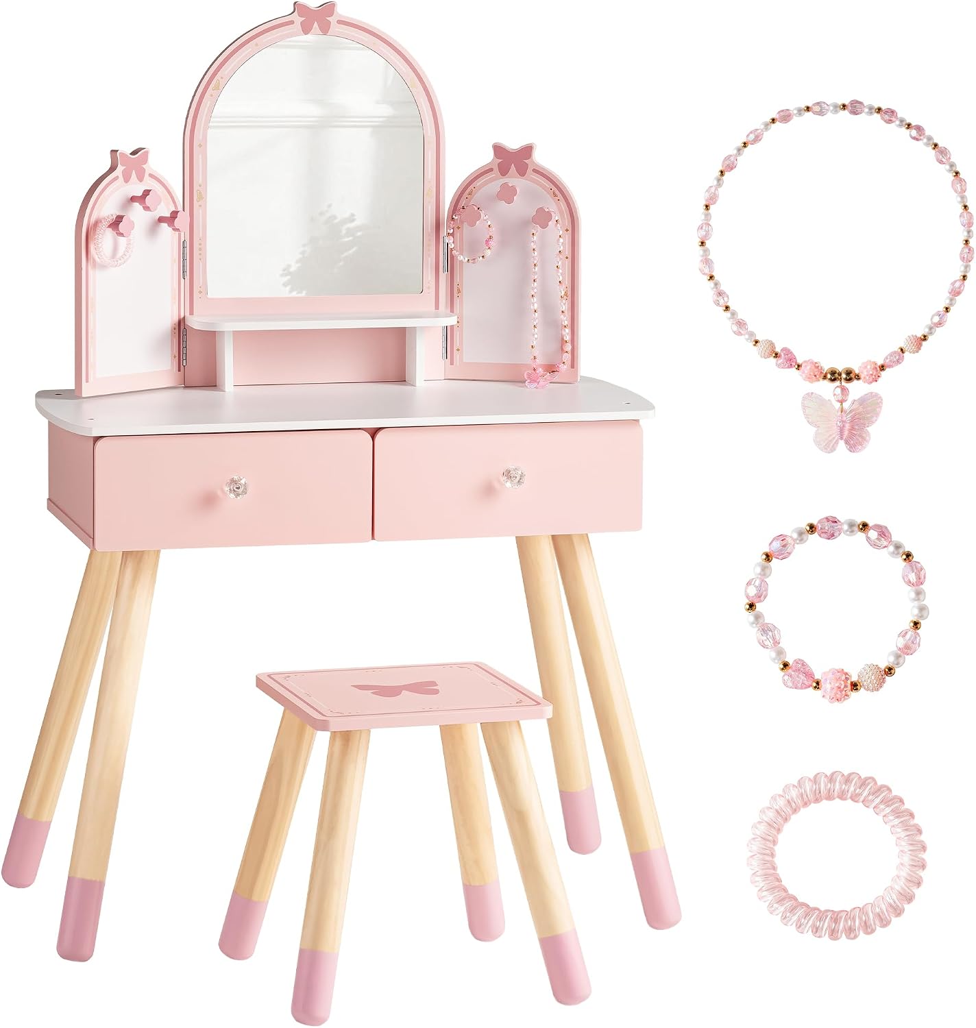 ROBUD Juego de mesa y silla para niños, juego de tocador para niñas...
