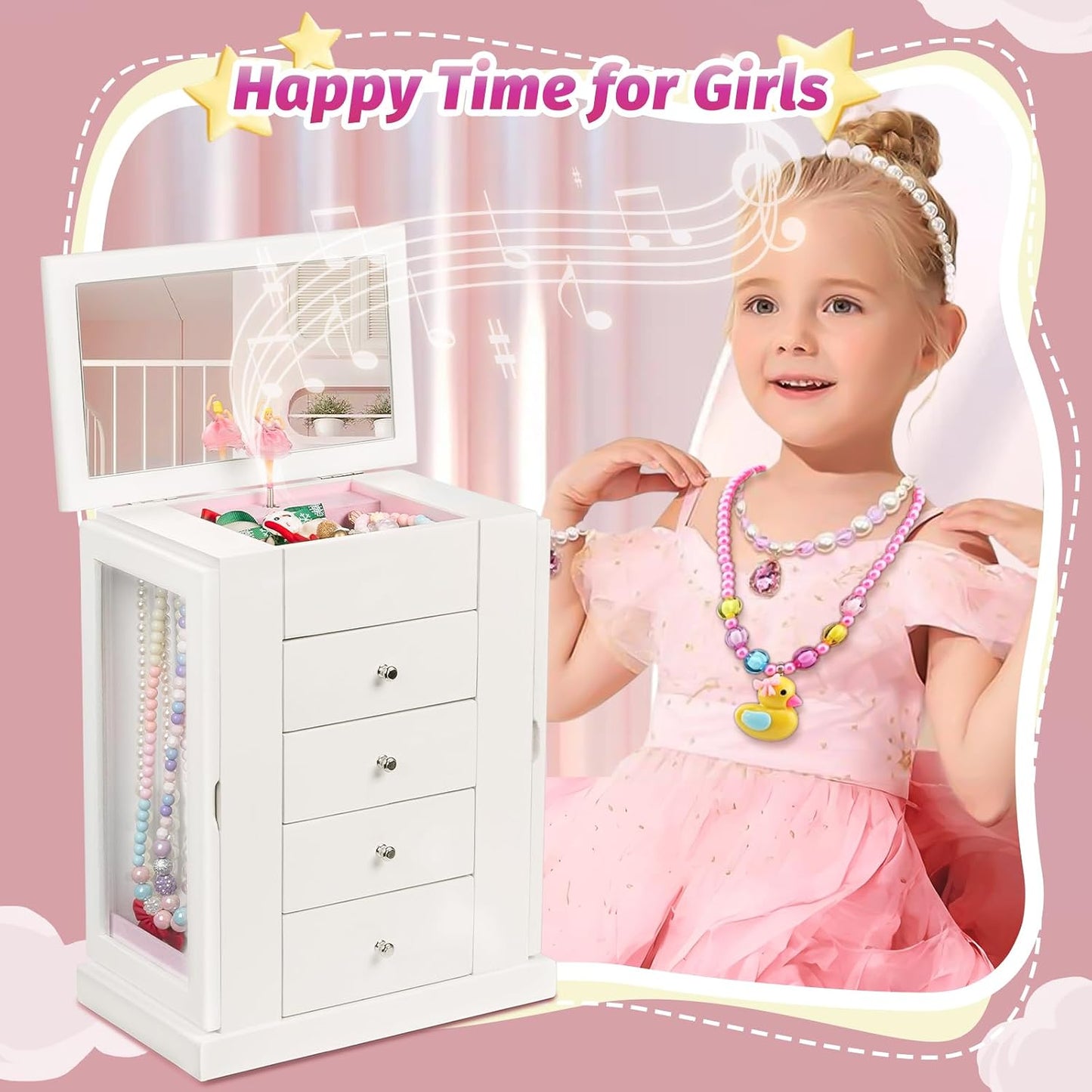 Caja de Joyería Emfogo para Niñas, Caja de Joyería Musical con Bail...
