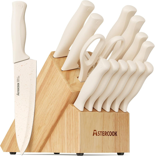 Astercook - Juego de cuchillos de cocina de 15 piezas con bloque de...