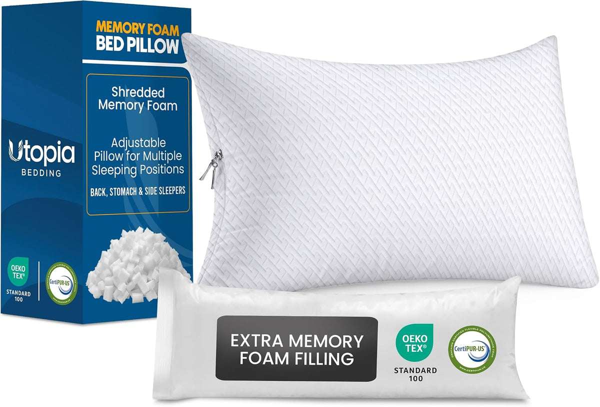 Utopia Bedding Almohadas de espuma viscoelástica trituradas, almoha...