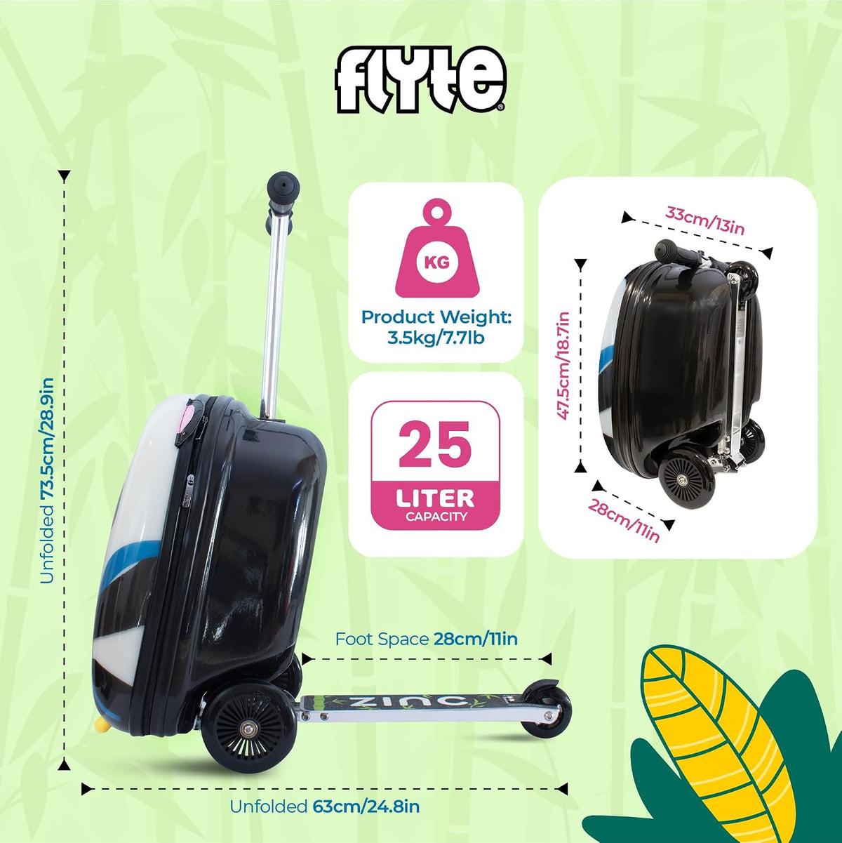 Maleta de patinete Flyte - 2 en 1, maleta de 18 pulgadas para niños...