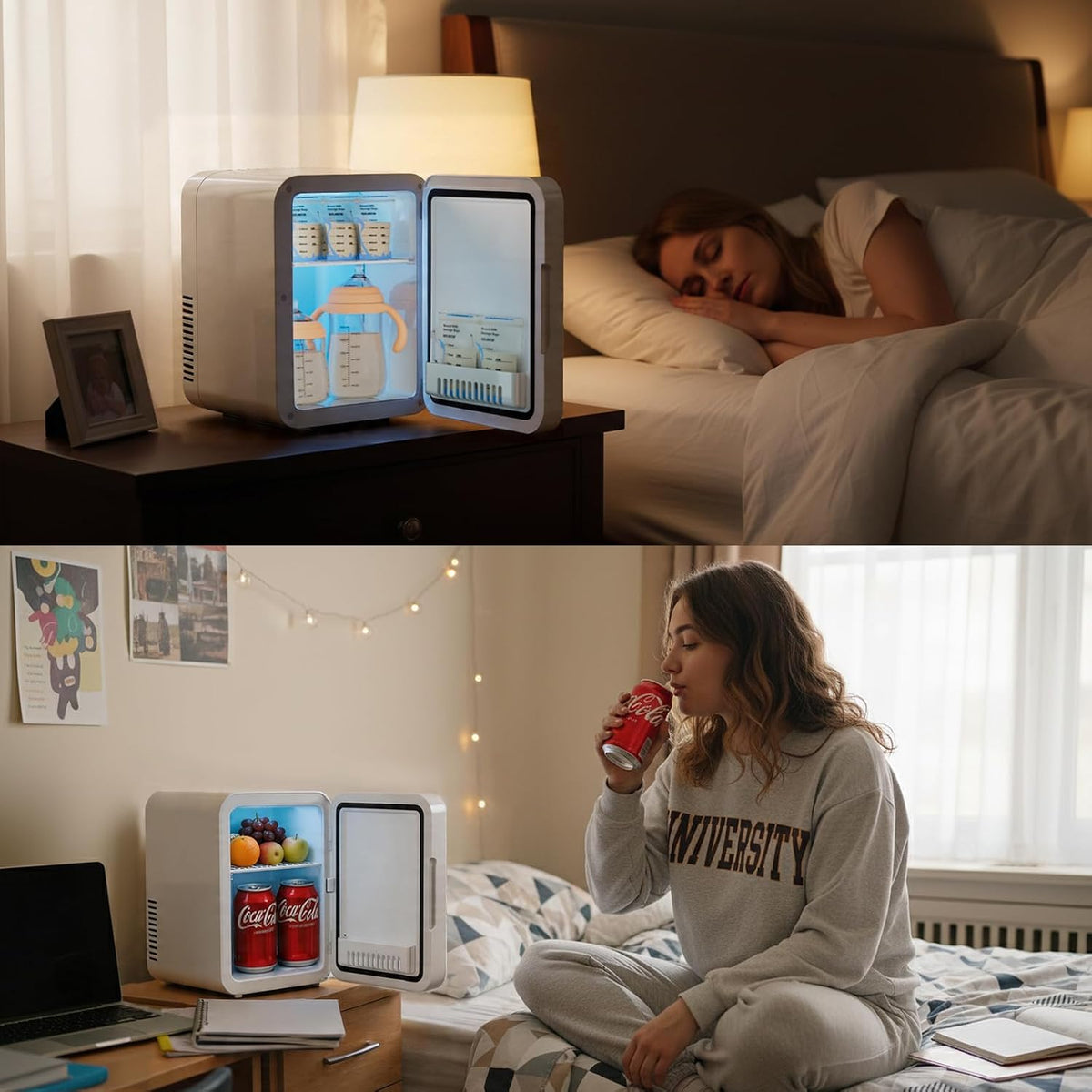 JrostKault Mini refrigerador de 4L con espejo LED, doble función de...